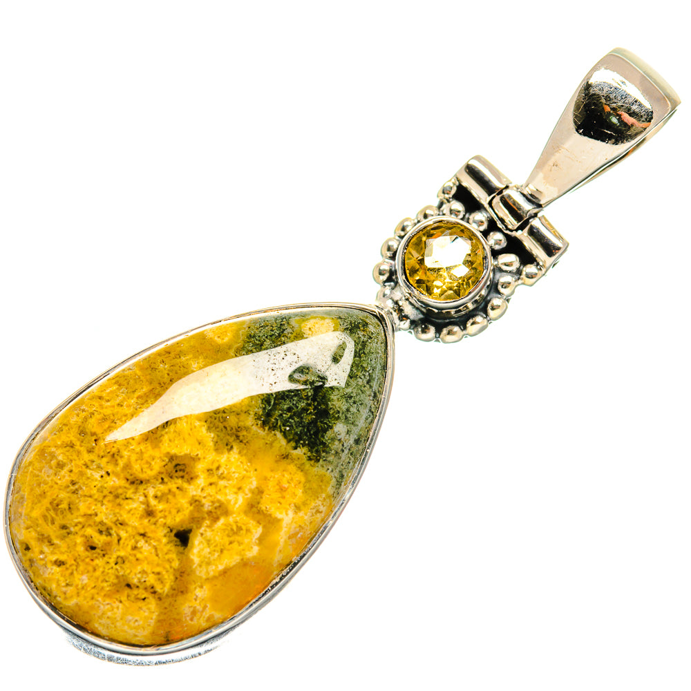 Sterling silver pendant with teardrop ocean jasper and round citrine stone, bail top