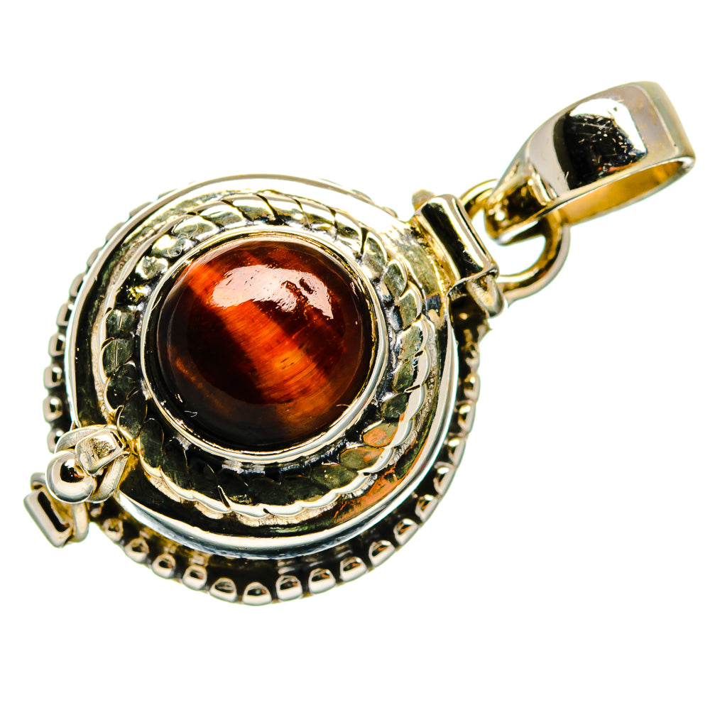 Red tiger eye round pendant in ornate 925 sterling silver bezel with bail