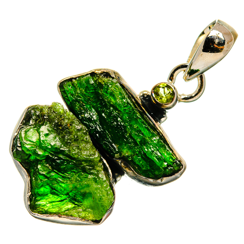 Sterling silver pendant with rough green diopside and round peridot accent