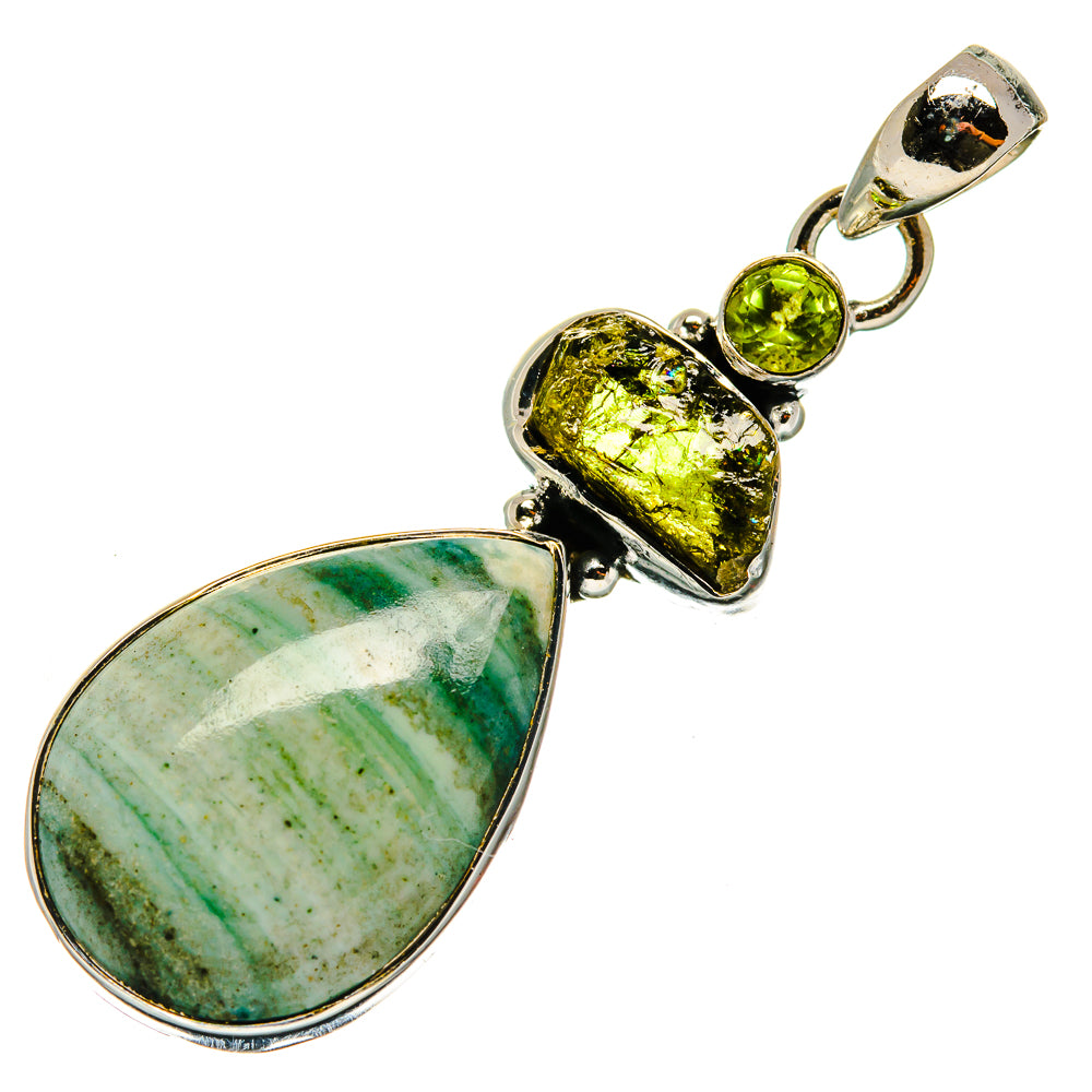 Ocean jasper & peridot sterling silver pendant with large teardrop ocean jasper and round green peridot