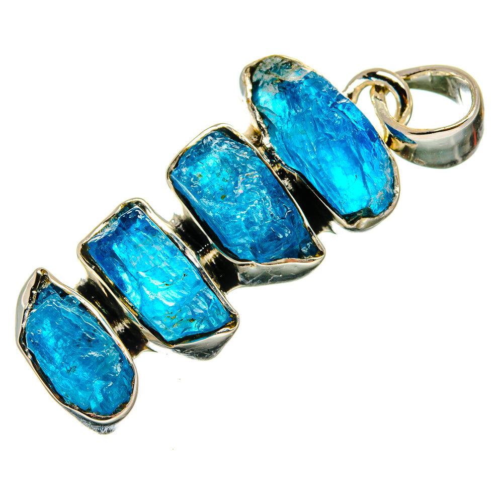 Rough apatite pendant in 925 sterling silver with four blue rough stone segments