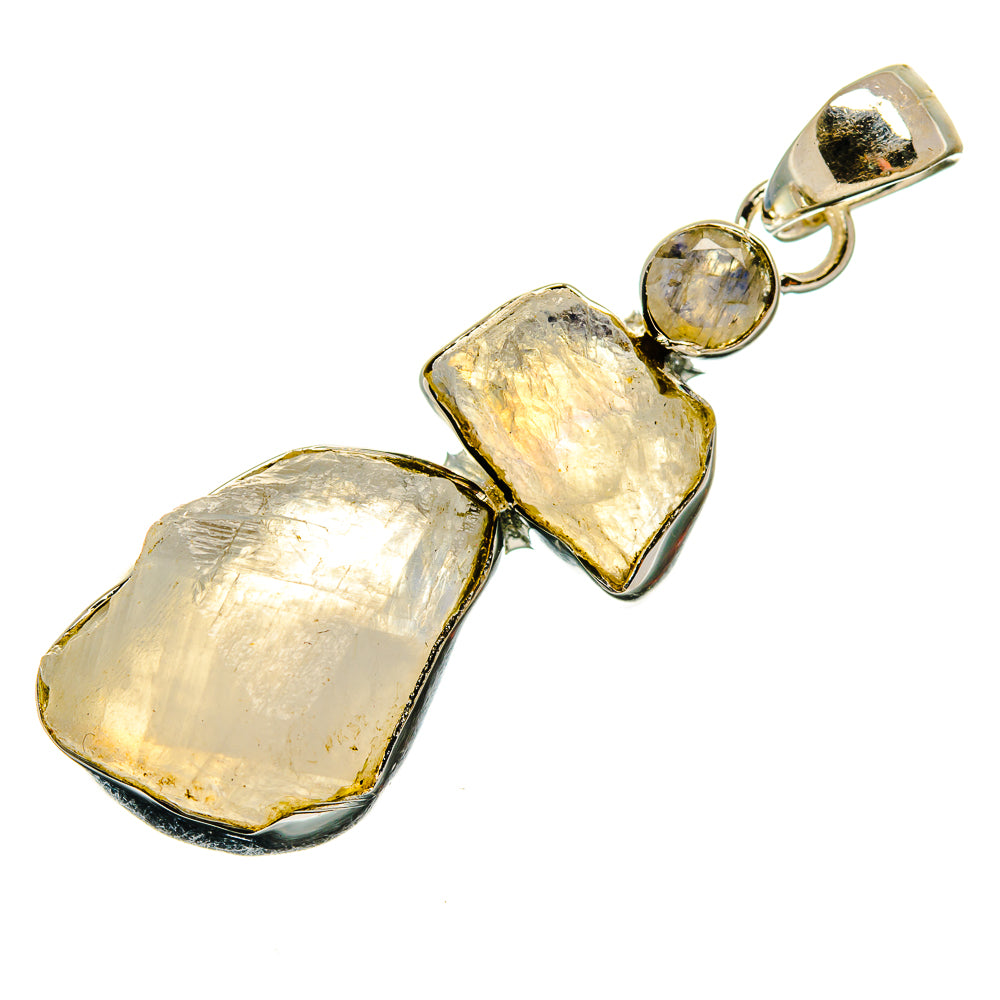 Rough moonstone pendant in 925 sterling silver, three connected stones with bail
