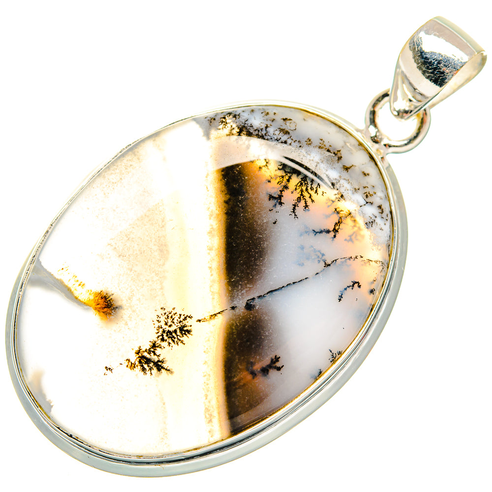 Sterling silver dendritic opal pendant, oval bezel with white base, dark branches, bail