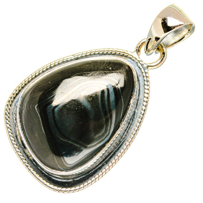 Teardrop psilomelane pendant in 925 sterling silver with rope edge and top bail