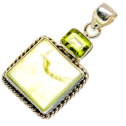 Large square light-green gemstone pendant with small green stone top and silver bail