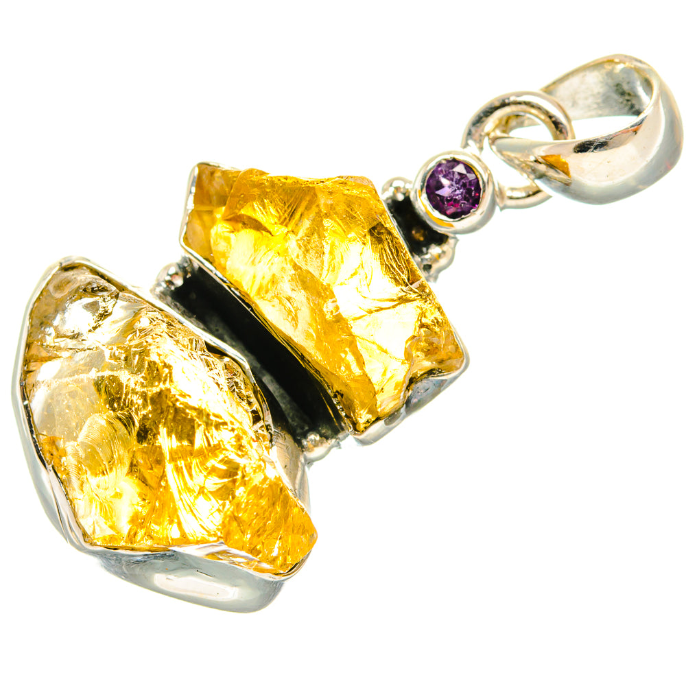 Rough citrine and dark gemstone pendant in 925 sterling silver with round bail