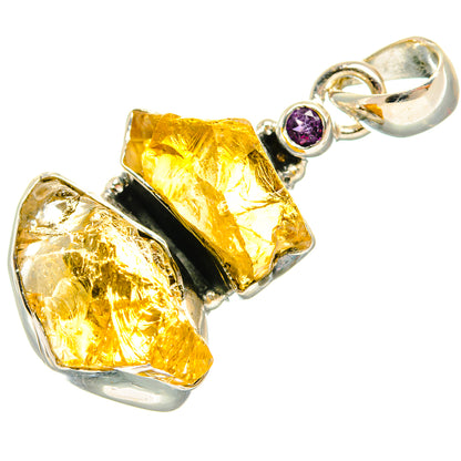 Rough citrine and dark gemstone pendant in 925 sterling silver with round bail