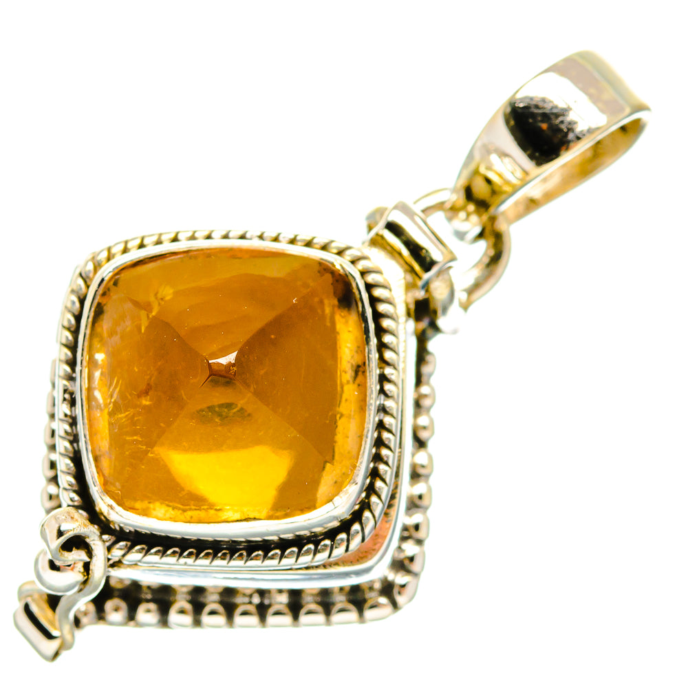 Square citrine pendant with textured sterling silver borders and bail loop