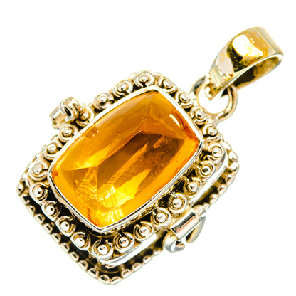 Orange natural citrine pendant in ornate 925 sterling silver setting