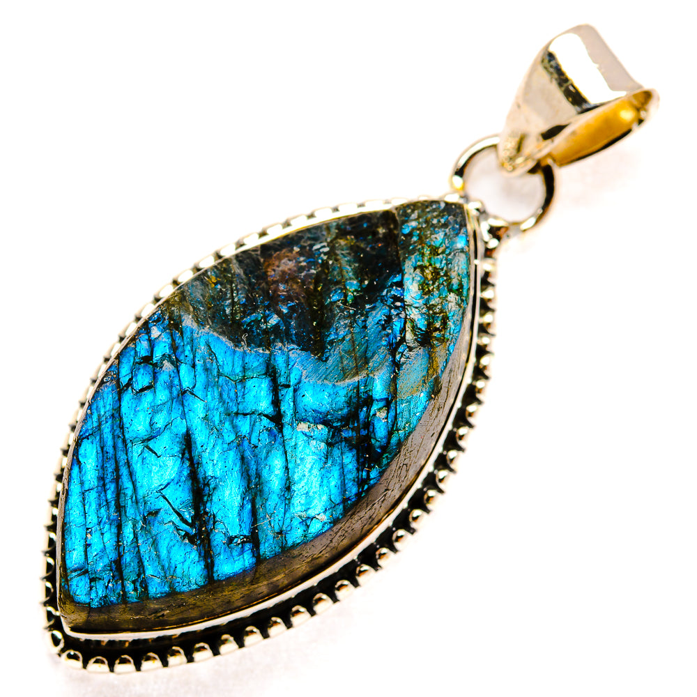 Rough blue labradorite teardrop pendant, 925 sterling silver bezel