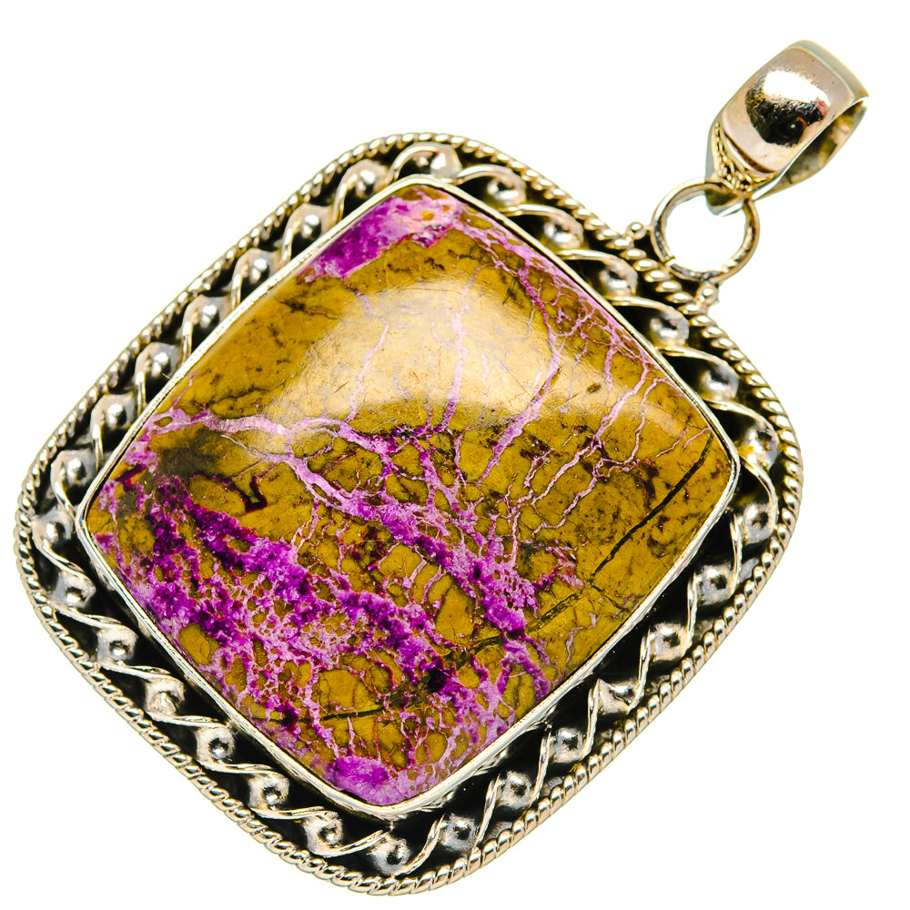 925 sterling silver pendant with rectangular stichtite stone in ornate frame and bail