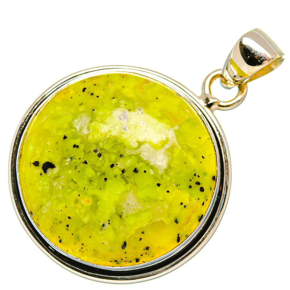 Round green opal cabochon pendant, 925 sterling silver bezel and loop bail