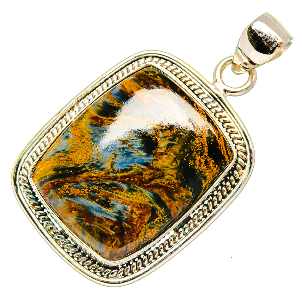 925 sterling silver pietersite pendant with oval multicolor stone bezel