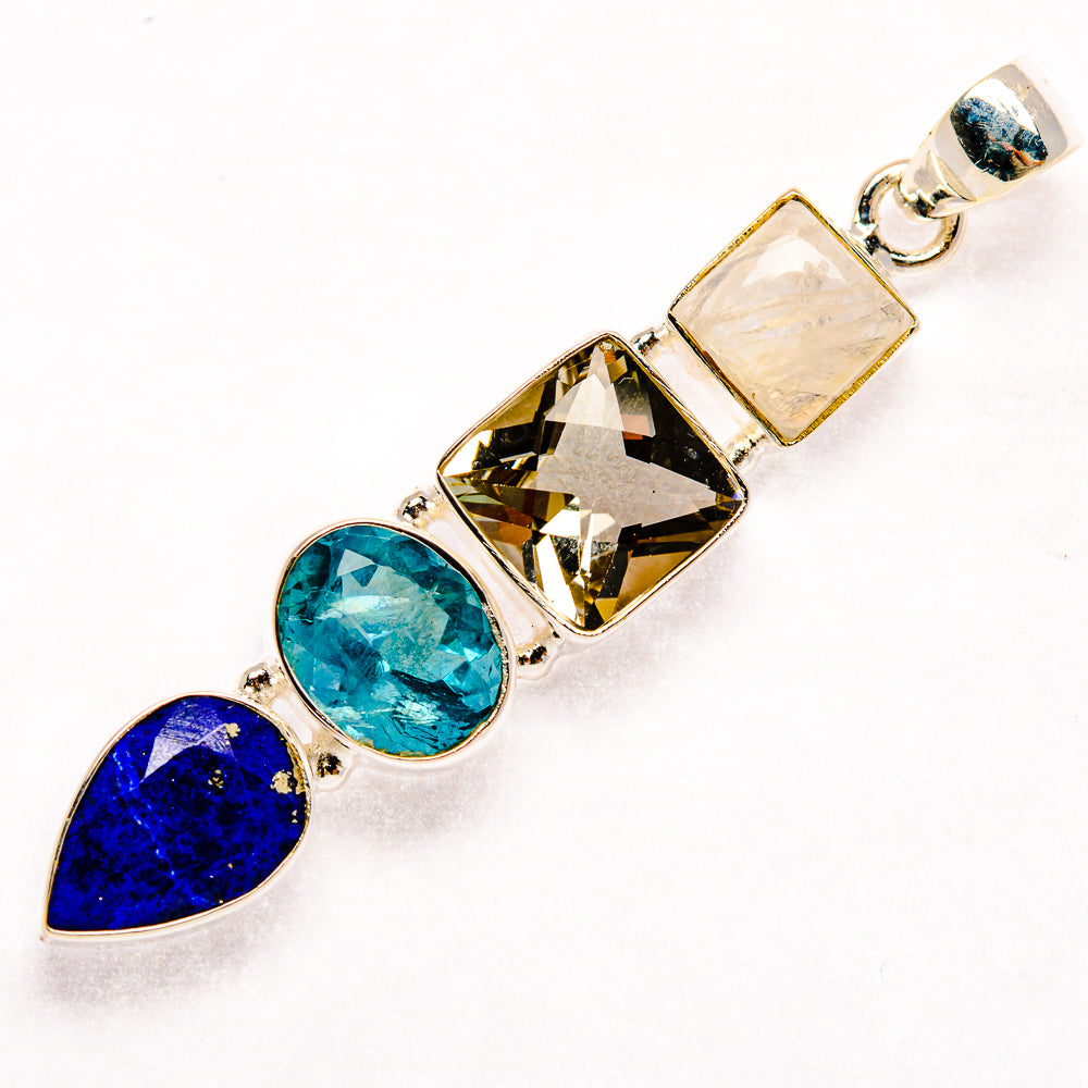 925 sterling silver pendant with four faceted blue, teal, and iridescent stones