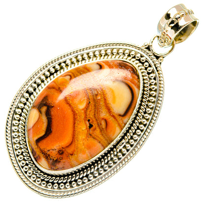 Oval mookaite stone pendant in 925 sterling silver, ornate beaded bezel