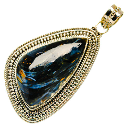 Pietersite pendant in teardrop setting, 925 sterling silver with textured border