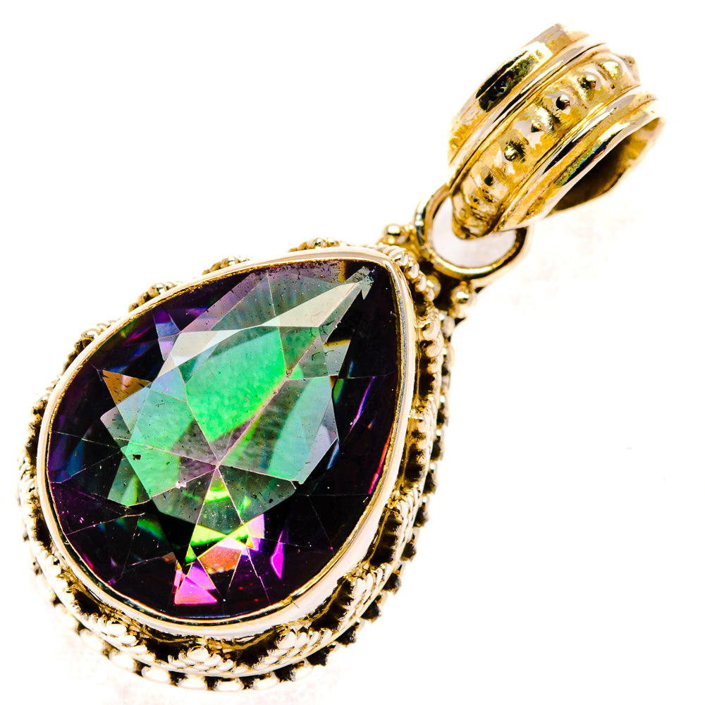 Sterling silver pendant with faceted pear-shaped mystic topaz centerpiece and round-edge bail