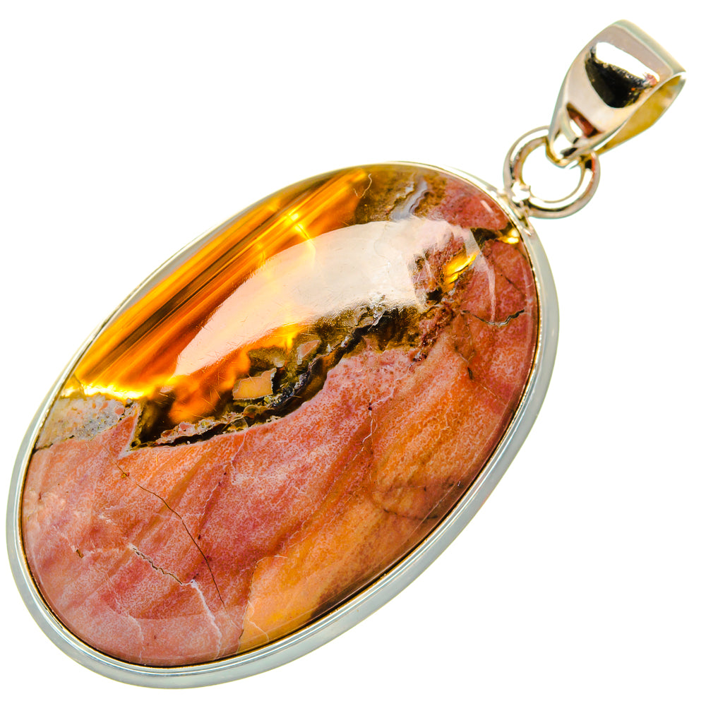 Oval jasper pendant in 925 sterling silver bezel with red-orange stone and black veining