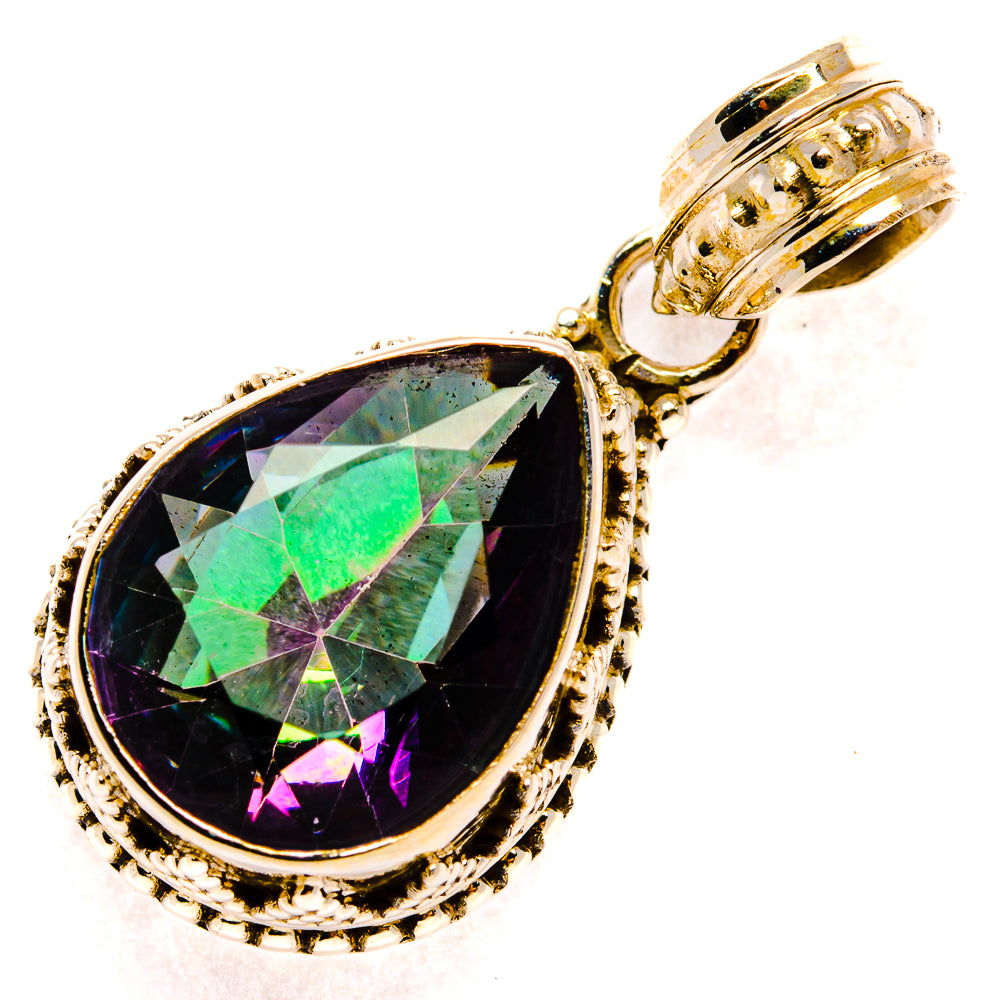 Mystic topaz teardrop pendant in 925 sterling silver with faceted green-purple gemstone