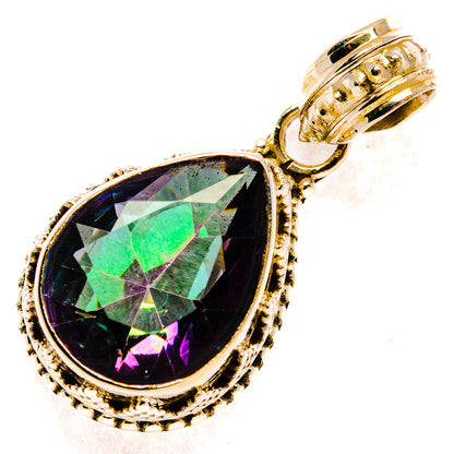Topaz pendant in gold-tone 925 silver with teardrop multicolor gemstone bezel