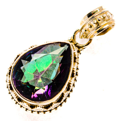 Teardrop mystic topaz pendant in gold-tone 925 sterling silver with prong setting