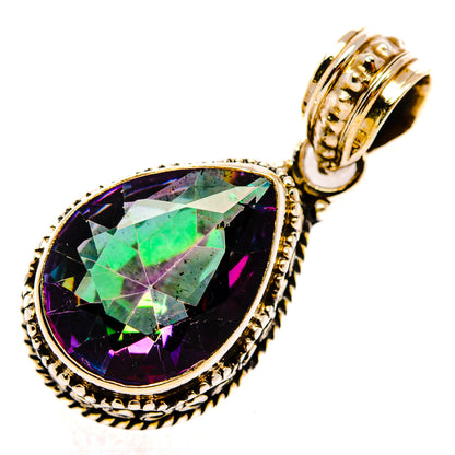 Sterling silver mystic topaz teardrop pendant with faceted rainbow stone and bail