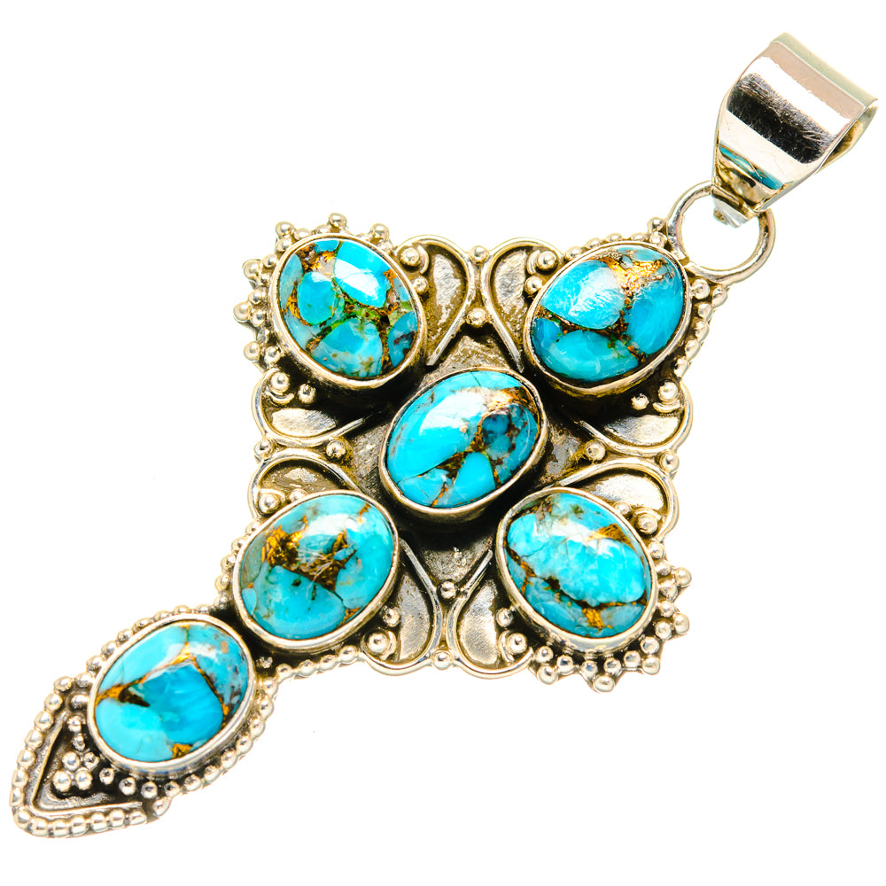 Blue Copper Composite Turquoise Cross Pendants handcrafted by Ana Silver Co - PD27847 - Photo 2