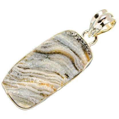 Rectangular banded desert druzy pendant, 925 sterling silver loop bail