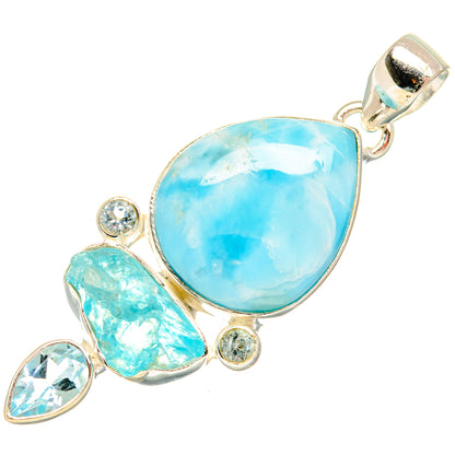 Light blue gemstone pendant in 925 sterling silver with teardrop stones and round accents
