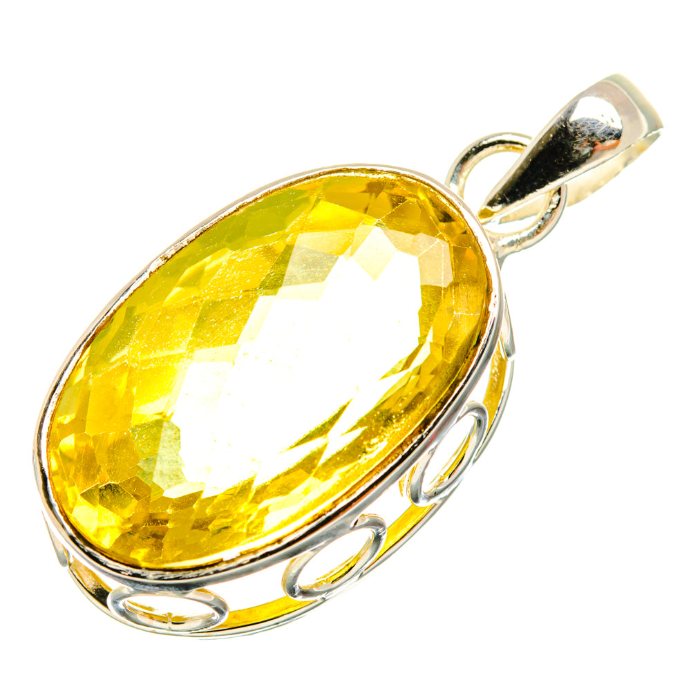 Oval yellow quartz pendant charm with polished sterling silver bezel and side loops
