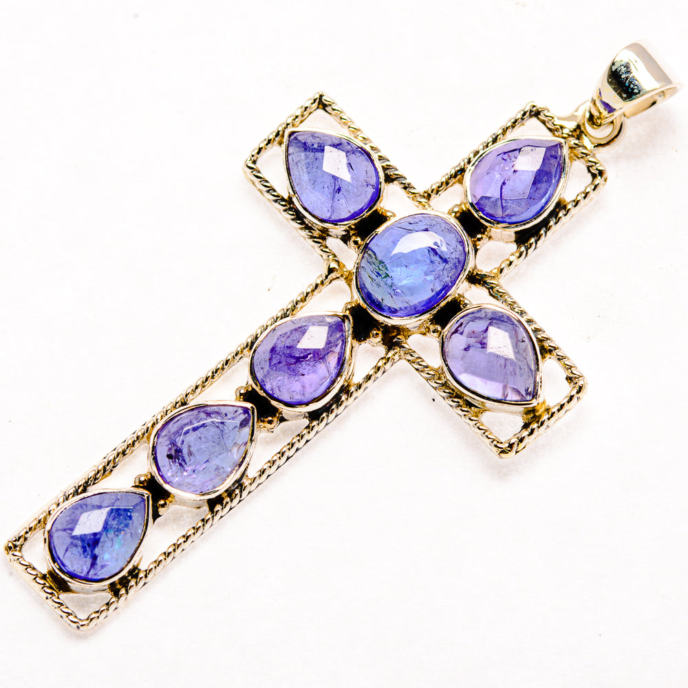 Cross pendant with multiple oval purple gemstones and gold-toned 925 sterling silver frame