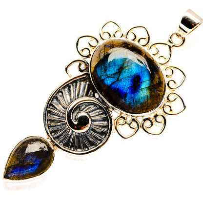 Sterling silver labradorite pendant with oval blue iridescent stone in ornate frame