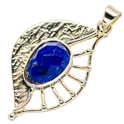 Lapis lazuli oval pendant in sterling silver, blue stone bezel with fan prong frame