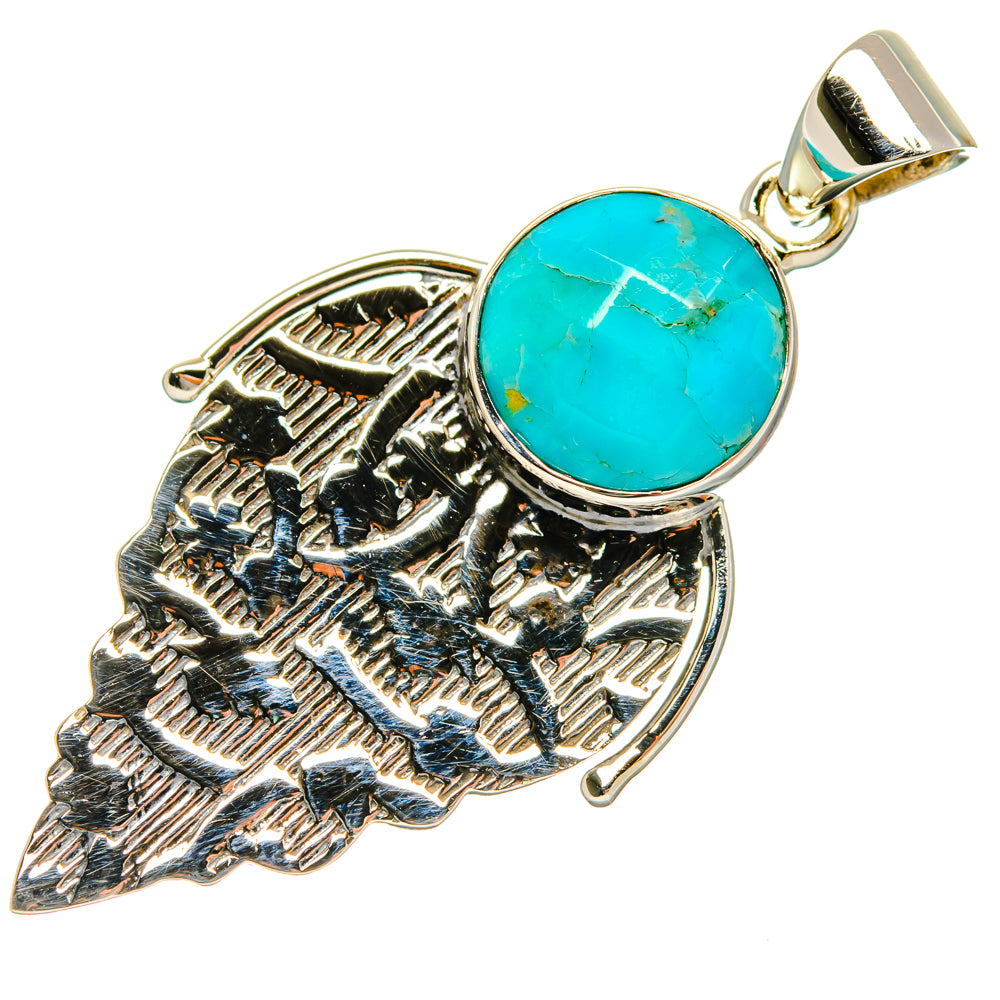 Chrysocolla pendant with round turquoise stone, 925 silver bail and ornate metal setting