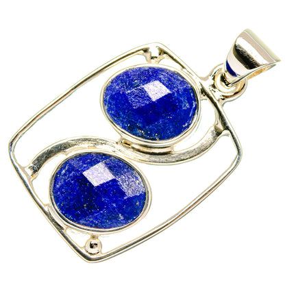 Lapis lazuli pendant, 925 sterling silver top-loop bail with two blue oval stones