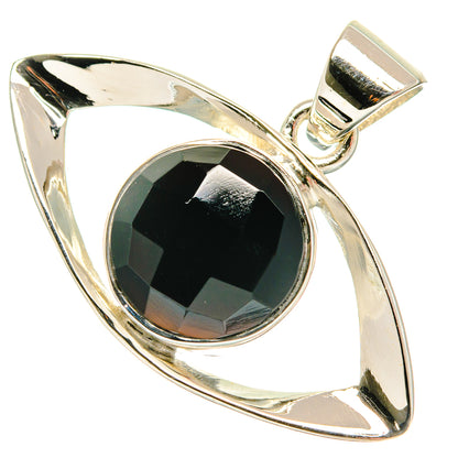 Silver onyx pendant with oval faceted stone and top bail for chain