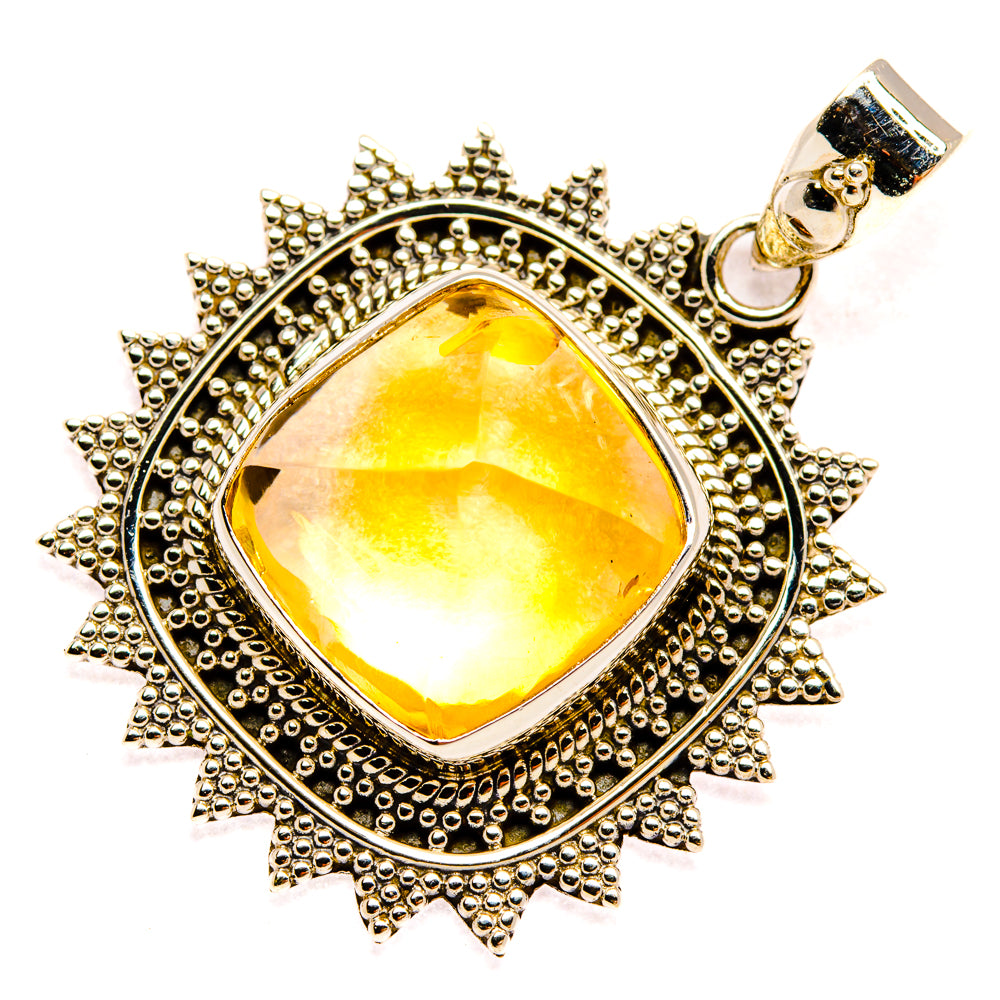 Natural citrine sugarloaf pendant in 925 sterling silver sunburst bezel setting