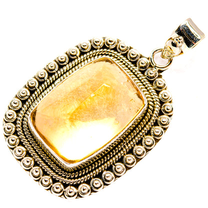 Sterling silver sugarloaf citrine pendant with ornate rope frame and bail
