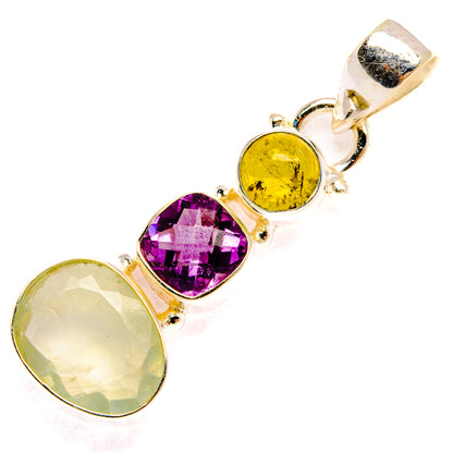 Sterling silver pendant with round yellow, purple, and pale green gemstones and top bail