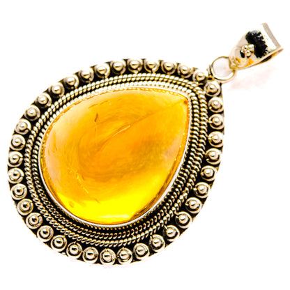 Citrine sugarloaf pendant in 925 sterling silver, teardrop stone with beaded frame