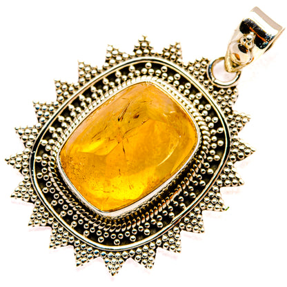 Sterling silver citrine sugarloaf pendant with ornate beaded sunburst frame
