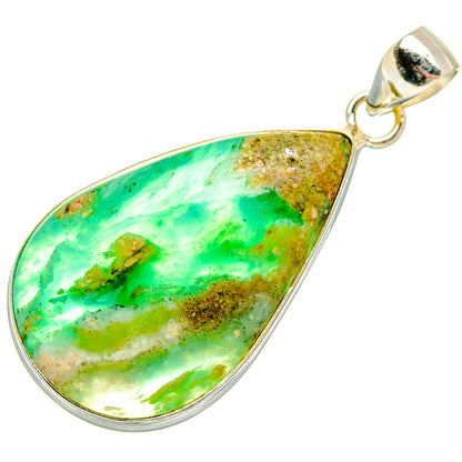 Sterling silver opal pendant with teardrop green gemstone, polished bail top