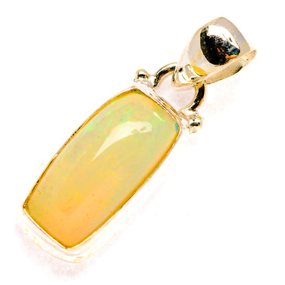 Natural Ethiopian opal pendant in 925 sterling silver, rectangular bezel with yellow opal