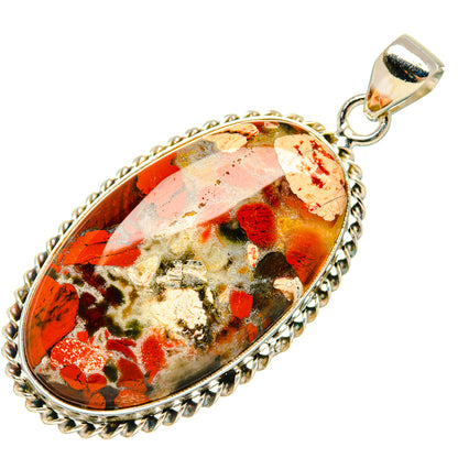 Oval red jasper pendant in sterling silver bezel with bail, brecciated stone pattern