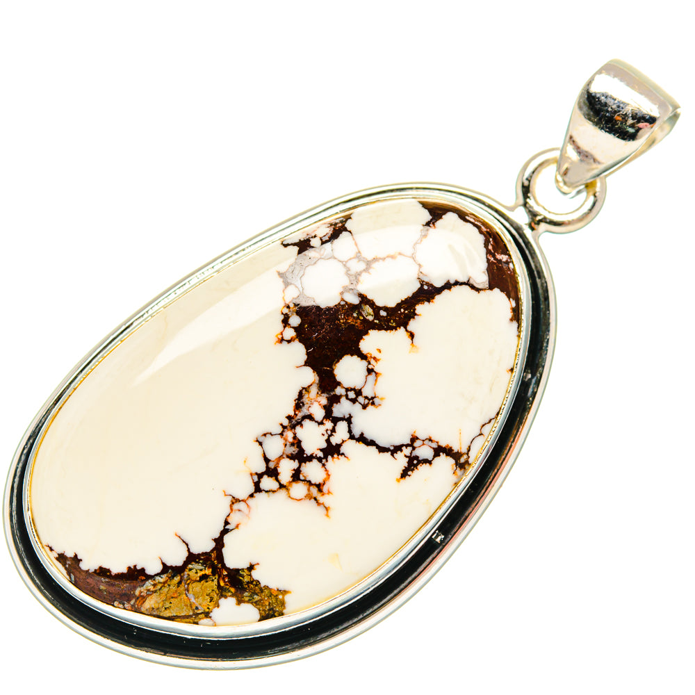 Oval wild horse jasper pendant with sterling silver bezel and polished bail, white and brown