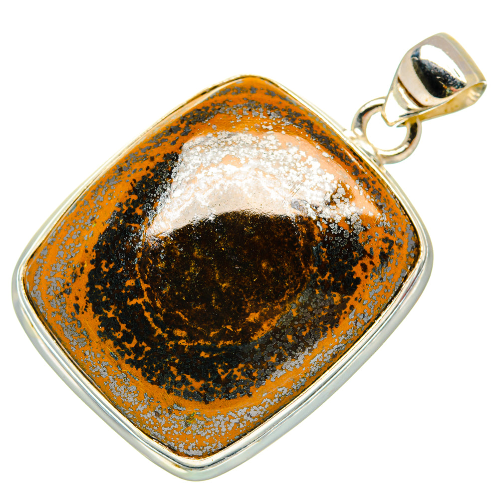 925 sterling silver square pendant with tiger iron cabochon, orange and black.