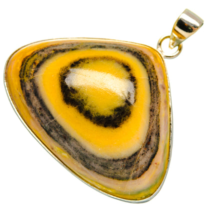 Bumble Bee Jasper triangle pendant in 925 sterling silver bezel, yellow and dark bands