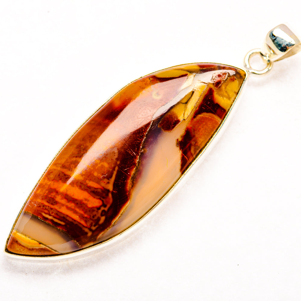 925 sterling silver mookaite pendant, elongated oval with amber, caramel and dark speckle