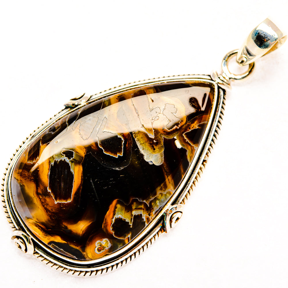Teardrop tiger-stripe tube agate pendant in sterling silver bezel and bail