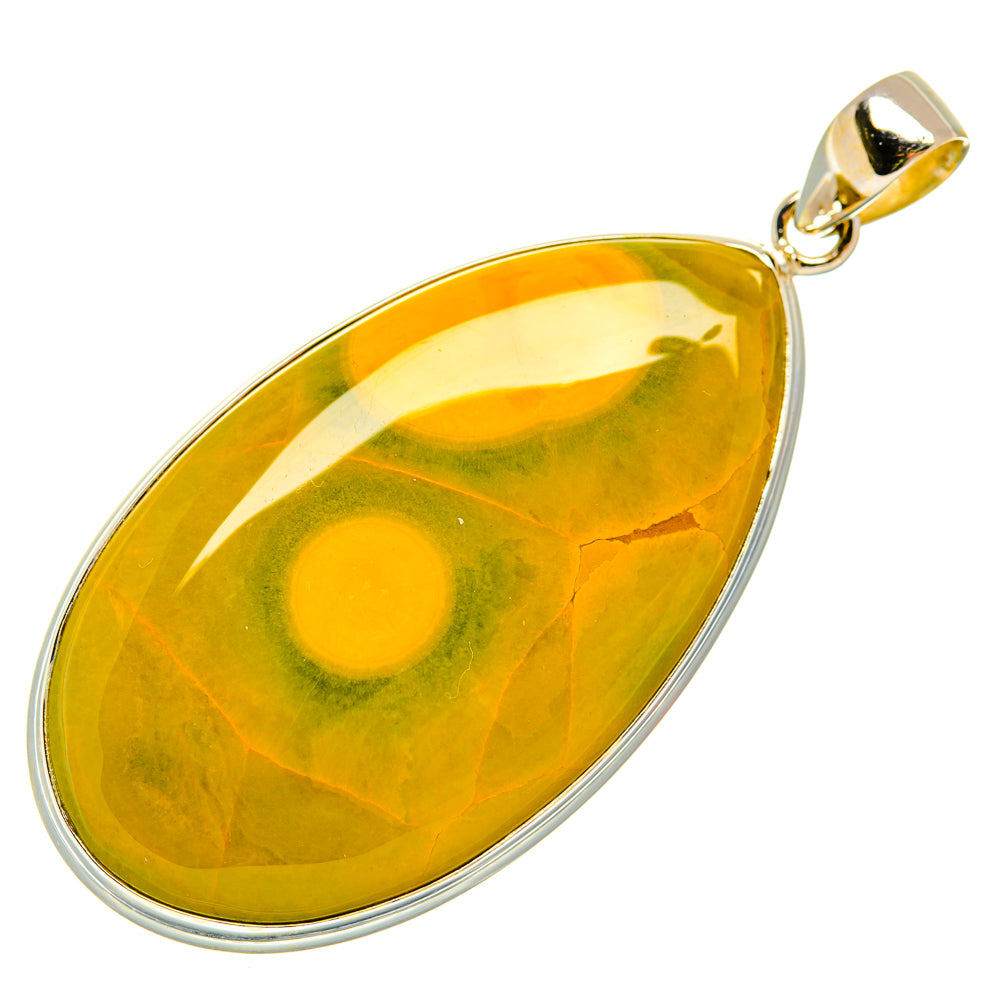 Ocean jasper teardrop pendant, sterling silver bezel and bail